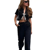 Bow Diamonds Trims Tees Crop Top